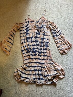 Elan Peach and Navy Tie-Dye Off-Shoulder Swim Coverup